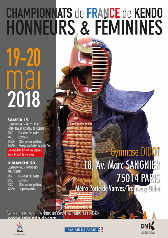 affiche championnats de france de kendo honneurs et féminines 2018